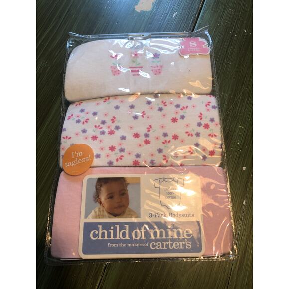 Child of Mine NEW Baby Girl Tagless Pink Floral Bodysuits 3-Pack Size 3 Months - Picture 1 of 6